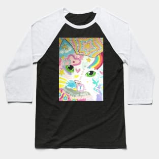 Colorful abstract cat face art Baseball T-Shirt